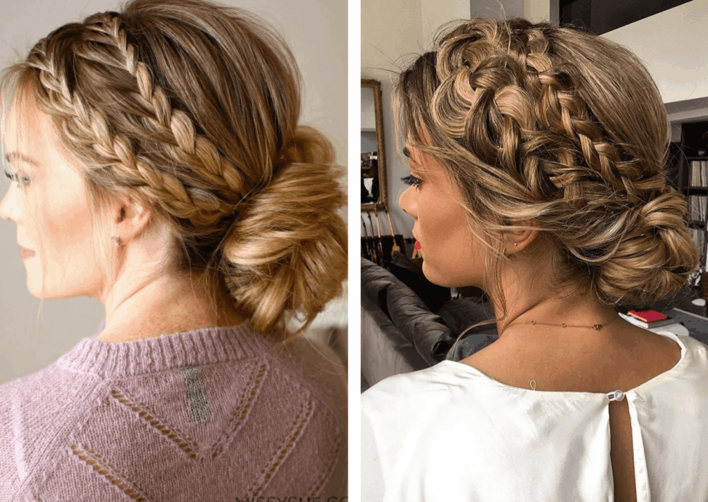Moño bajo trenzas dobles tendencia